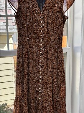 Leopard Print Button-Front Midi Dress in Brown